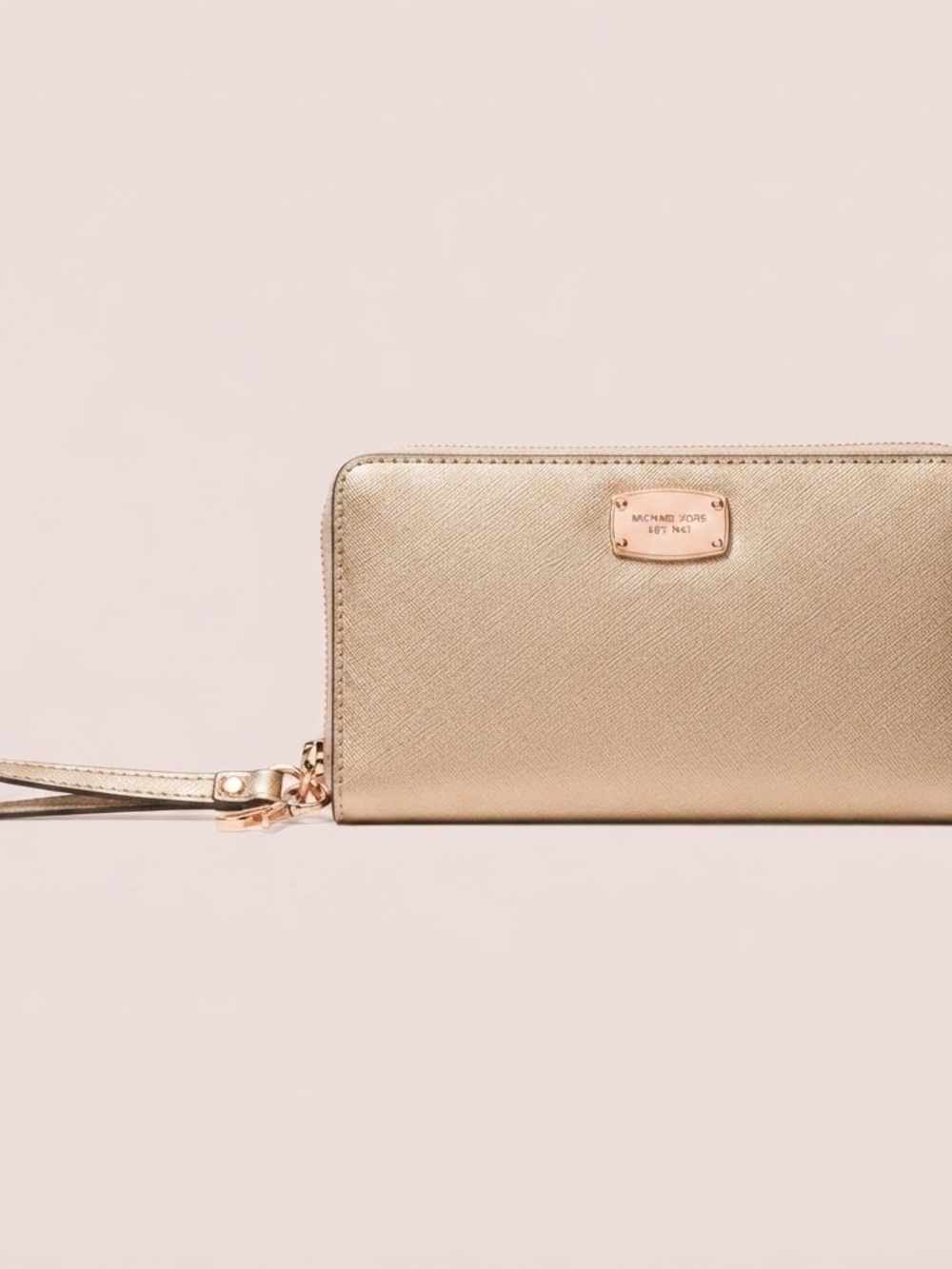 NWT Vintage Michael Kors Metallic Rose Gold Wristlet Clutch